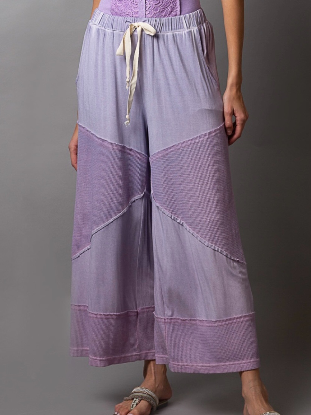 POL Wide Leg Lavender Pull On Pants | Lightweight Cropped Beach Casual